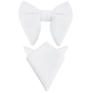 Velvet Pre-Tied Oversize Bowtie with Pocket Square Bow Tie Sets White